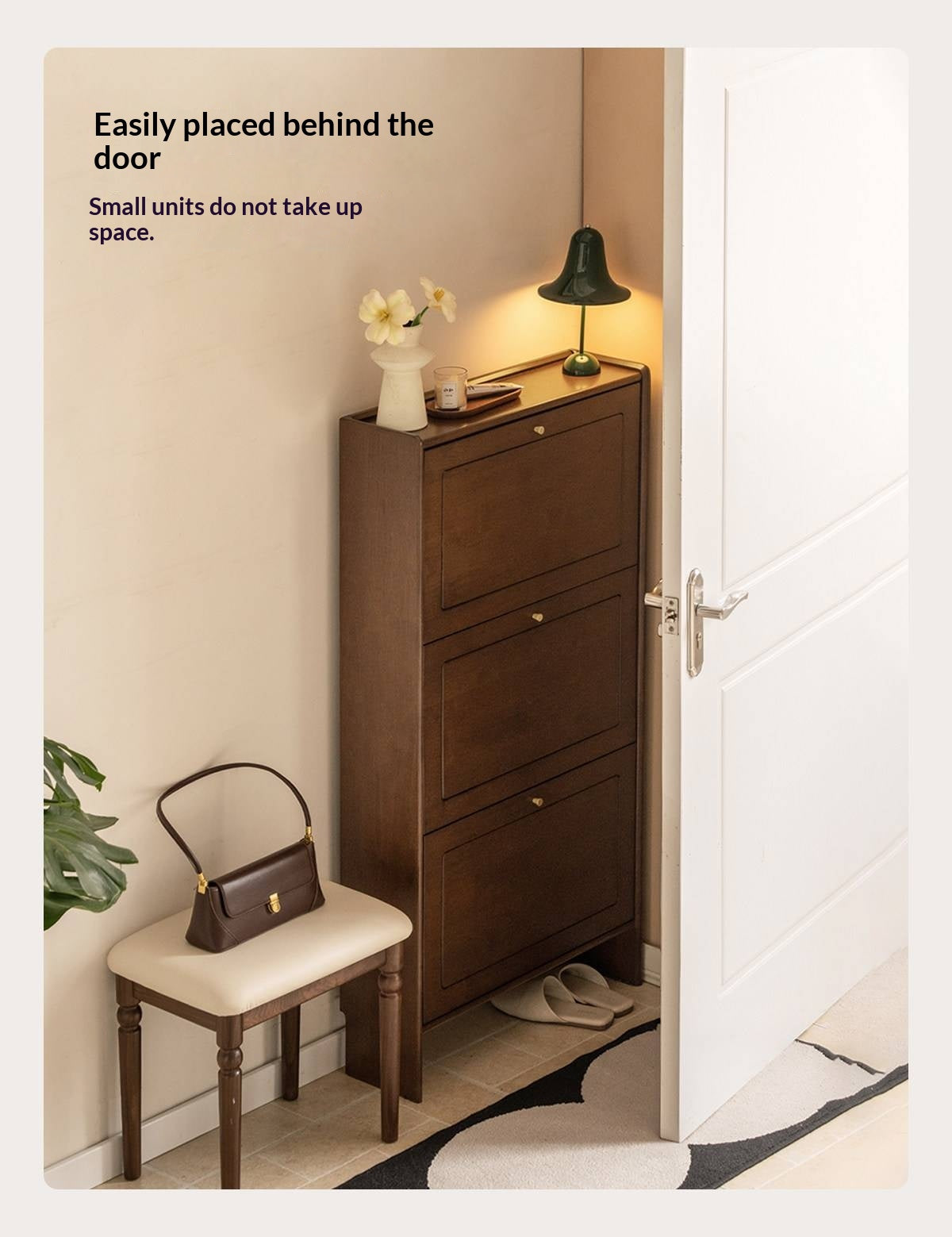 Rubberwood Solid Wood Shoe Cabinet with Space Saving Flip Storage