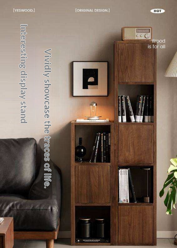 Black Walnut, Oak Solid Wood Corner Storage Bookshelf.
