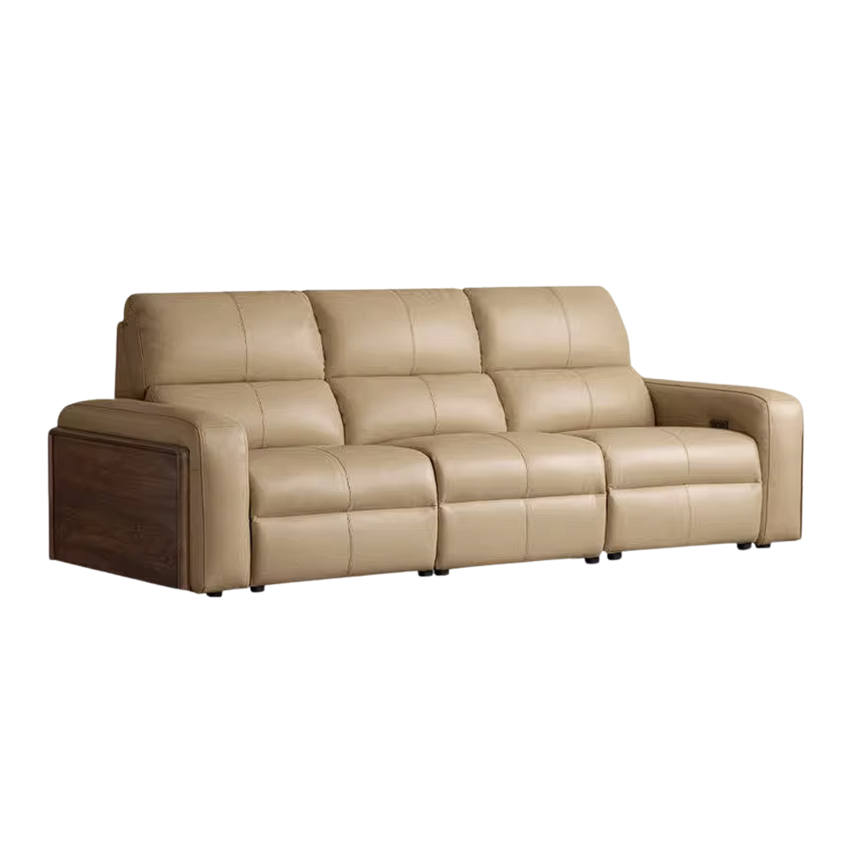 Black Walnut, Golden Sandalwood Solid Wood Top-Grain Genuine Leather Sofa Zero-Wall Recliner Design