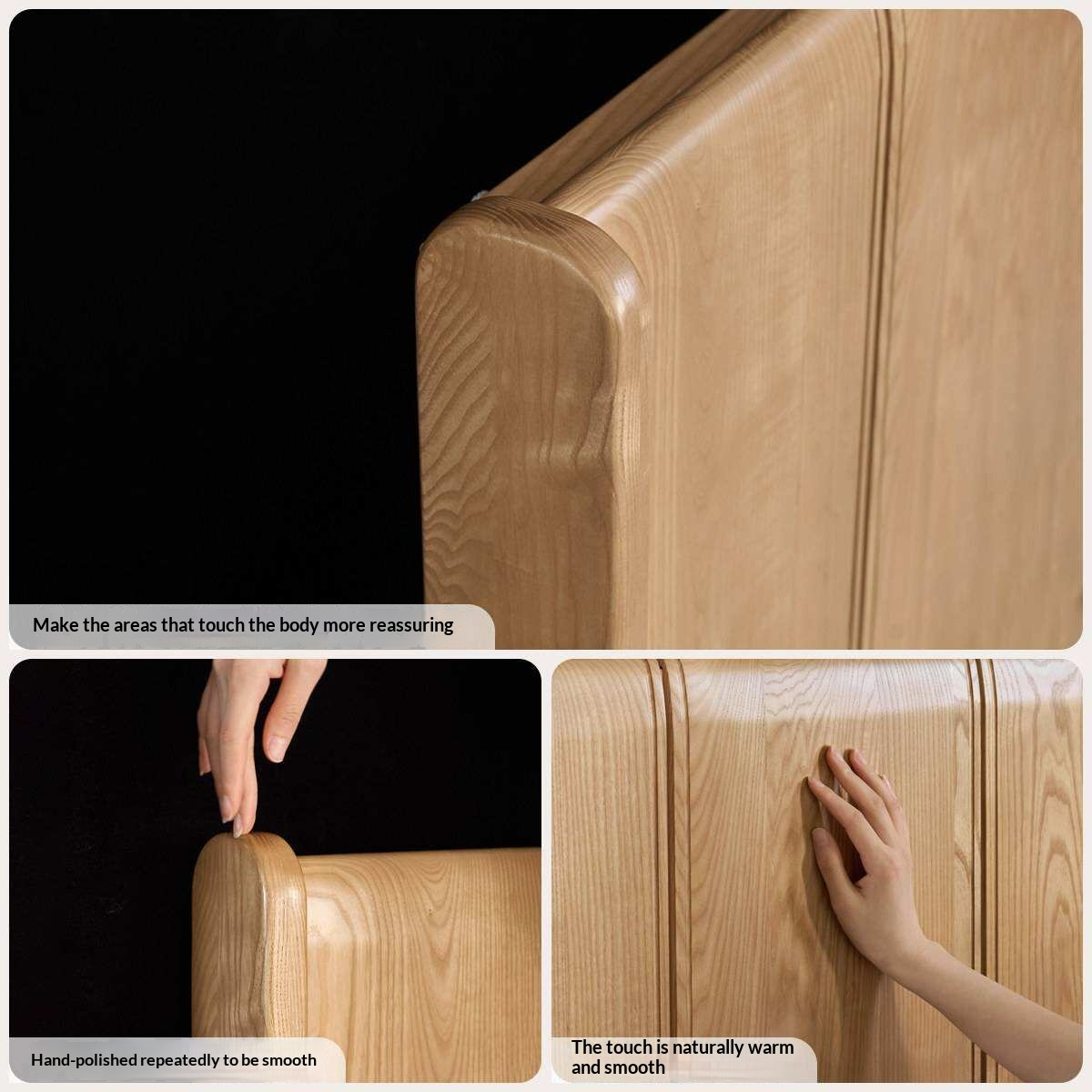 Ash Solid Wood Extra Tall Fluted Wood Headboard Platform Bed