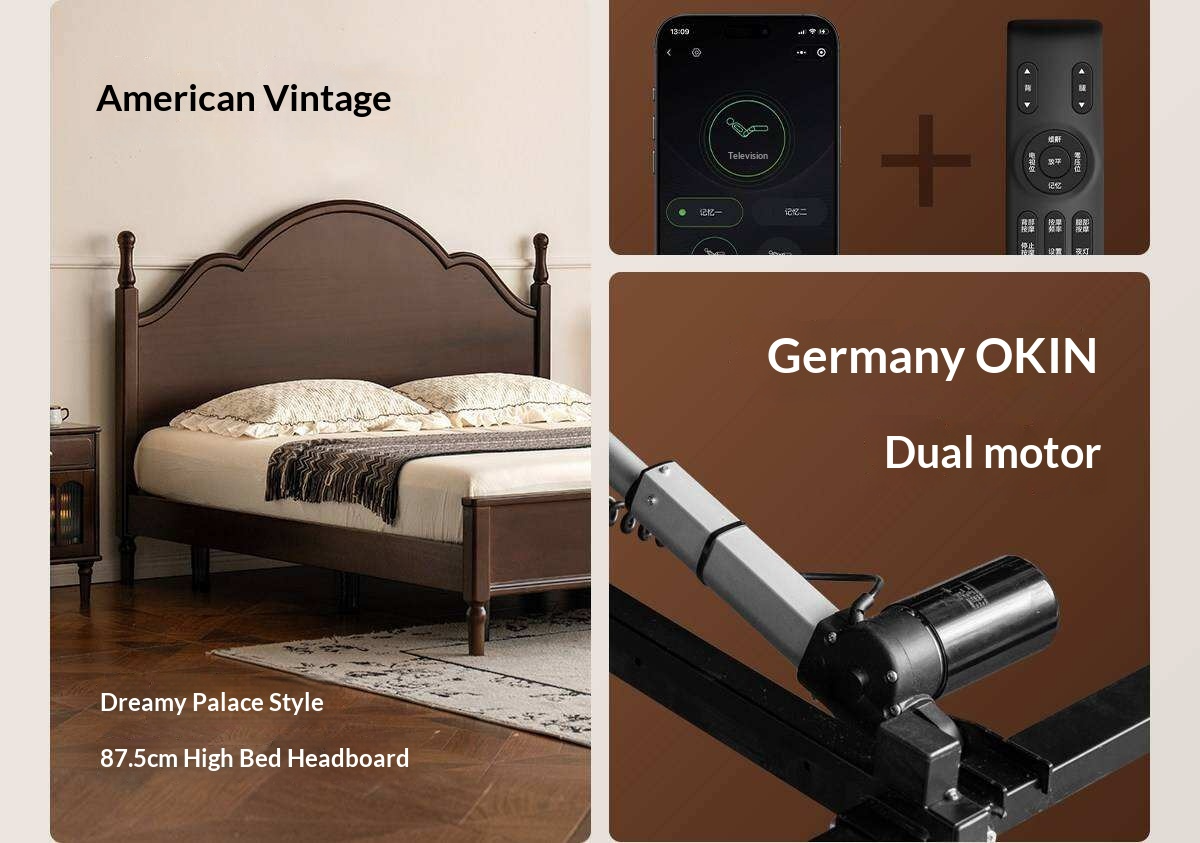 Poplar Solid Wood Adjustable Bed Frame with Arched Spindle Post Headboard