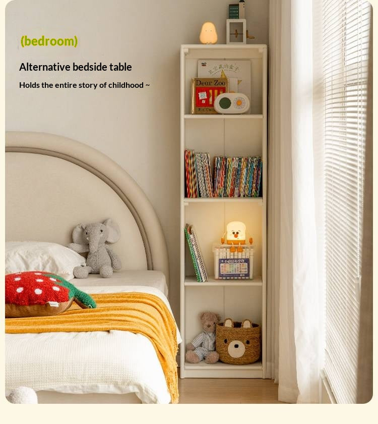 Oak, Beech Solid Wood, Solid RubberWood Kids Corner Bookcase, Narrow Floor-to-Wall Storage