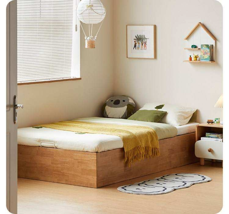Oak Solid Wood Kids Storage Bed with End-Lift Opening