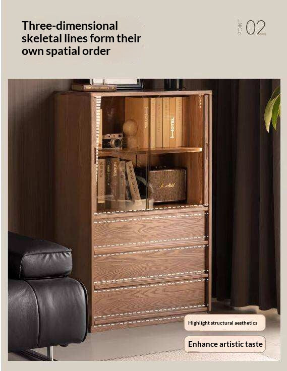 White Ash Solid Wood Side Cabinet with Italian Light Luxury Style