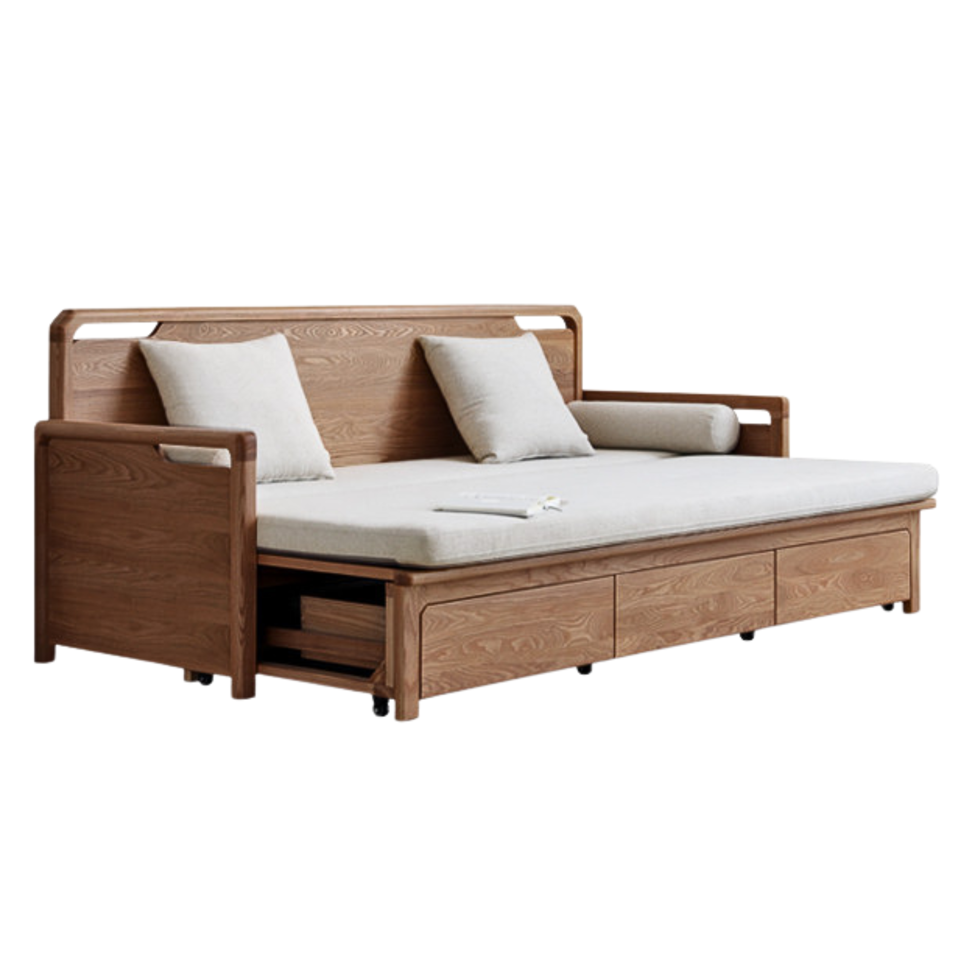 Ash solid wood retractable multifunctional box sofa bed: