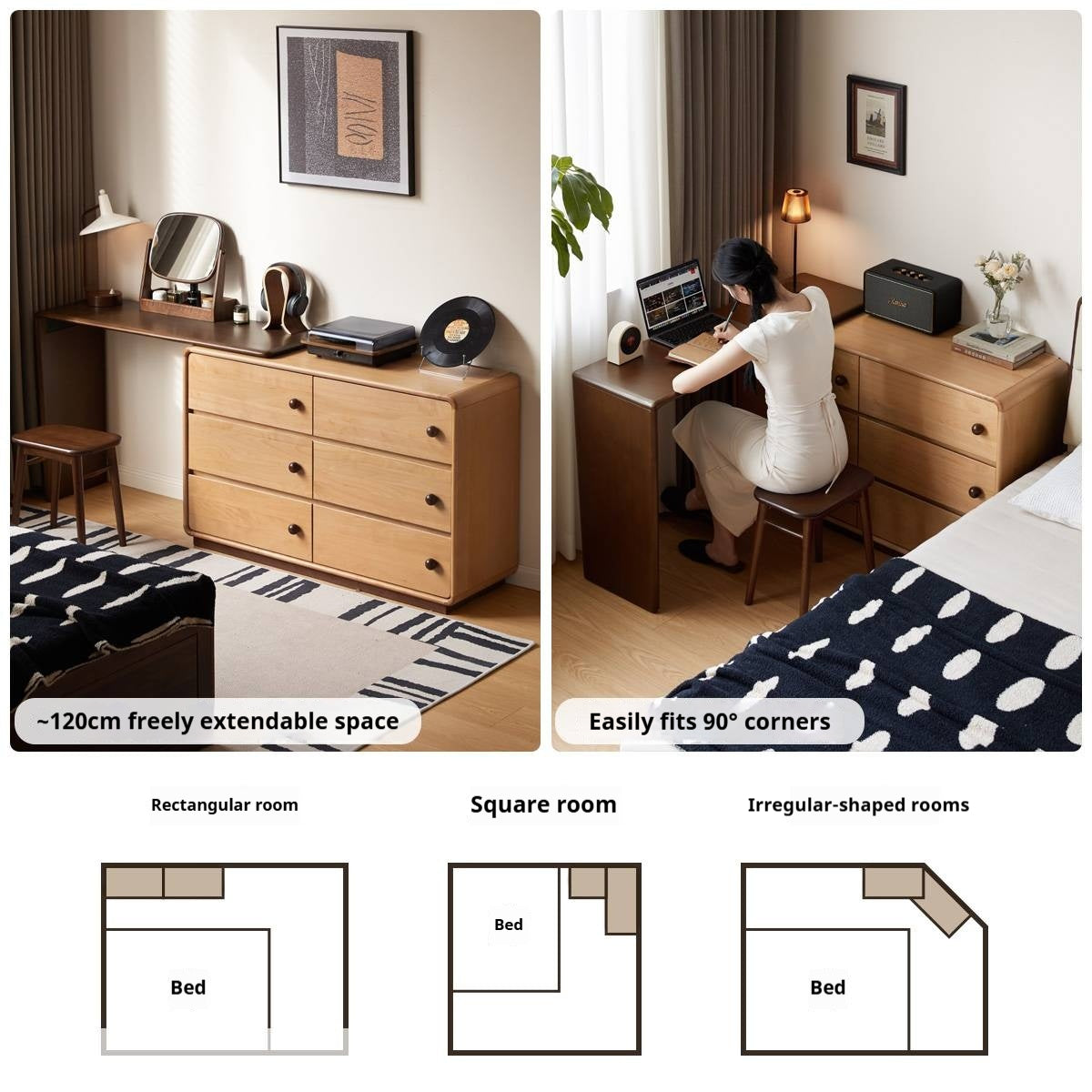 Beech Solid Wood Antique Style Vanity Table