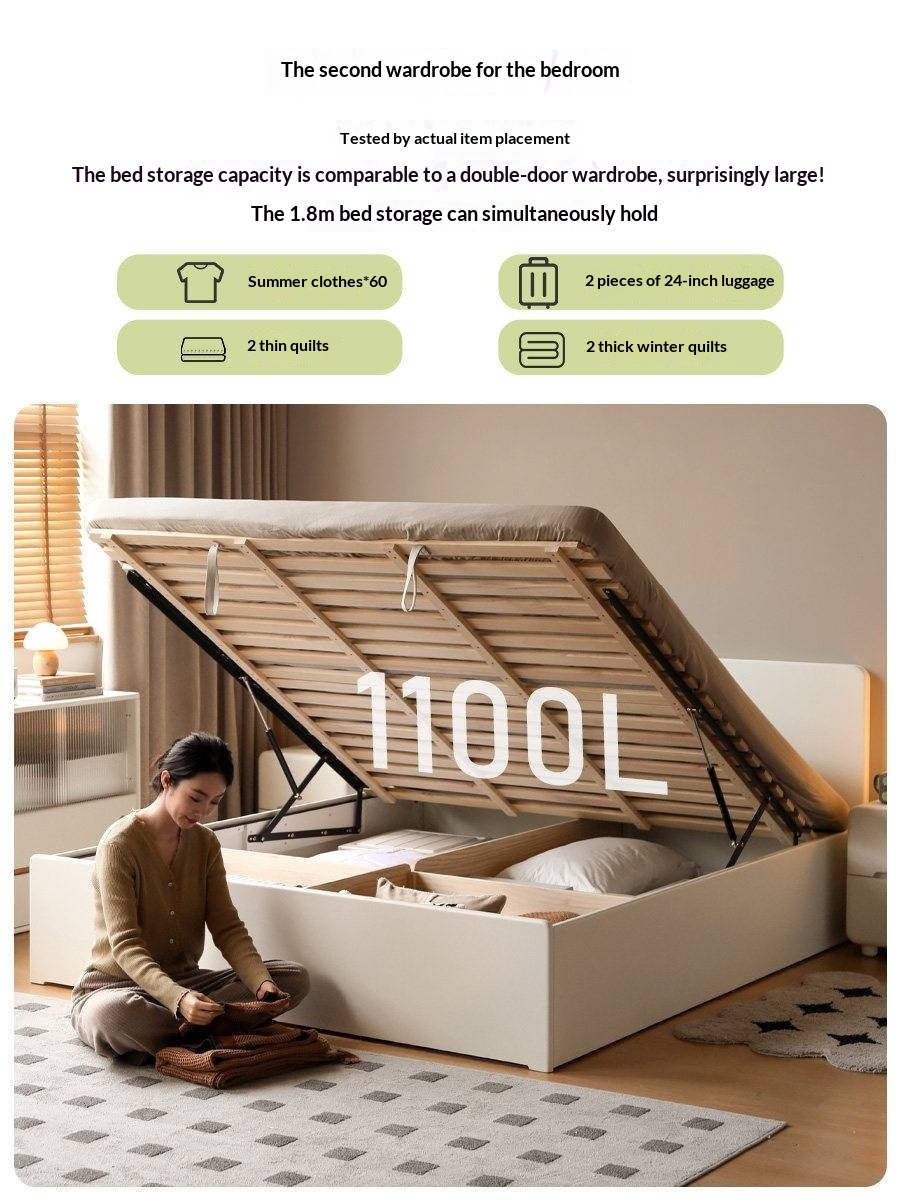 Rubberwood Solid Wood Bed — Modern Minimalist White Box Design