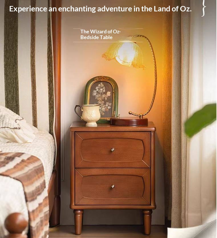 Black Walnut, Poplar Solid Wood French Retro Style Nightstand