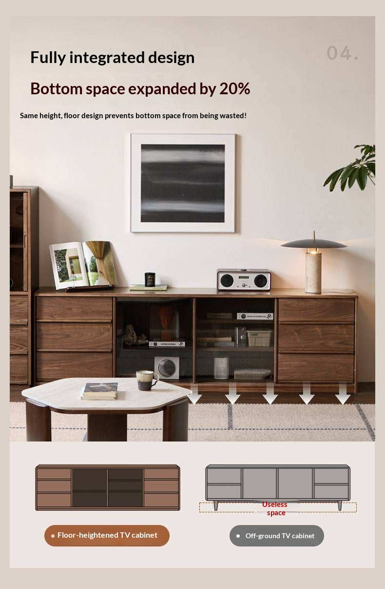 Black Walnut Solid Wood TV Cabinet with Large Storage