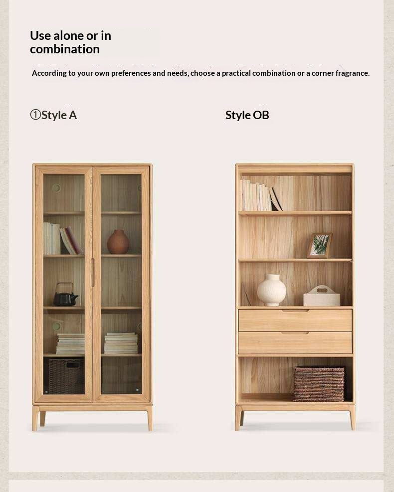 Ash Solid Wood Floor-Standing Bookcase Whole Wall Free Combination Bookshelf