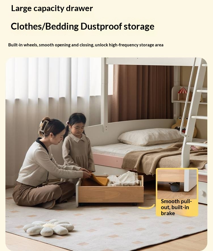 Rubberwood Solid Wood Children's Princess Storage Bunk Bed