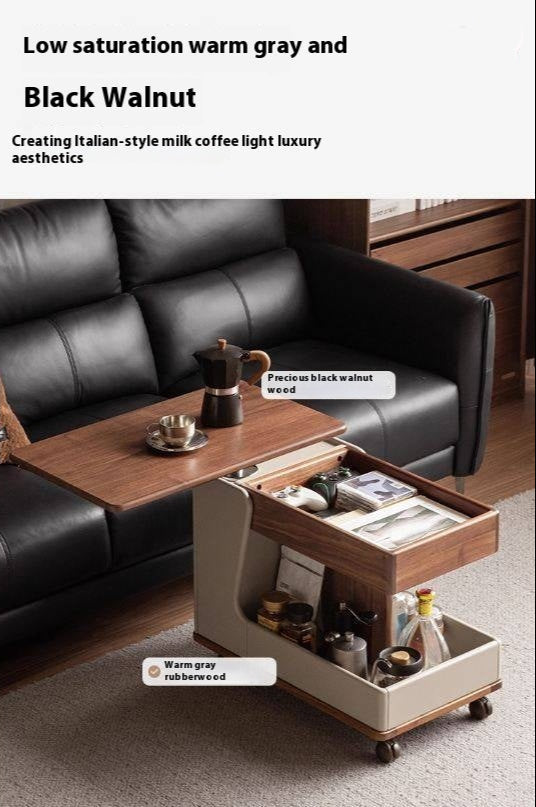 Black Walnut Solid Wood Liftable Rotating Mobile Side Table