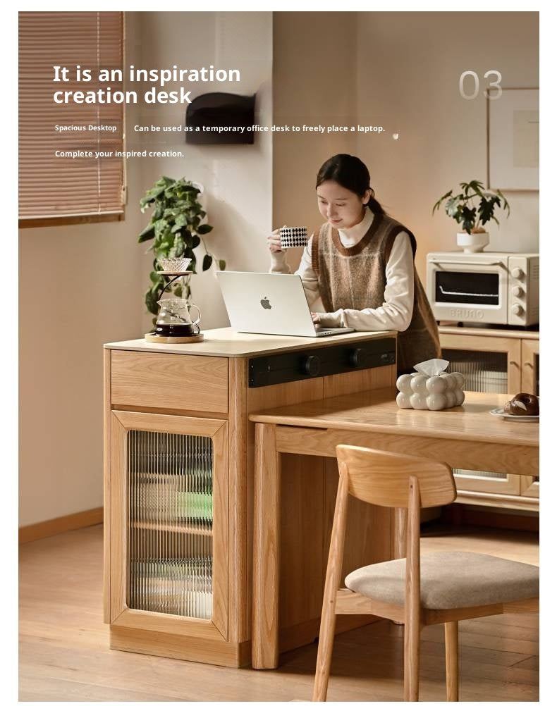 Oak, Beech Solid Wood Modern Rock Plate Island Table