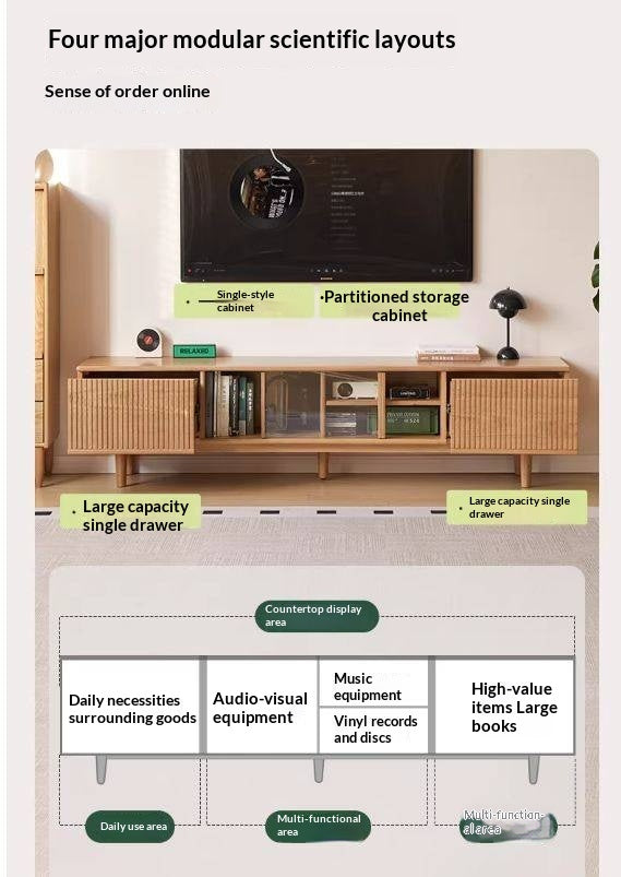 Oak Solid Wood Wall-Mounted TV Stand with Modern Minimalist Storage.