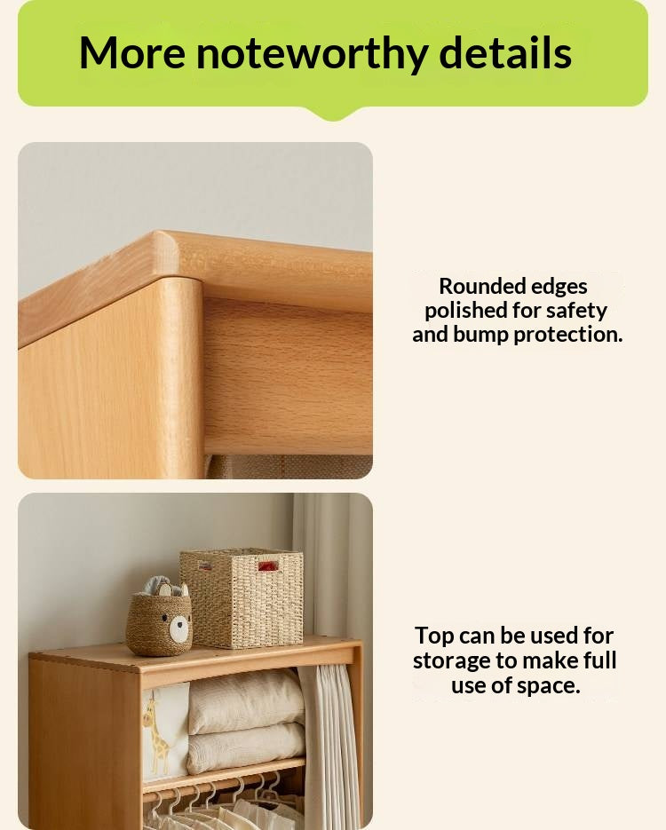 Beech Solid Wood Children's Curtain Wardrobe