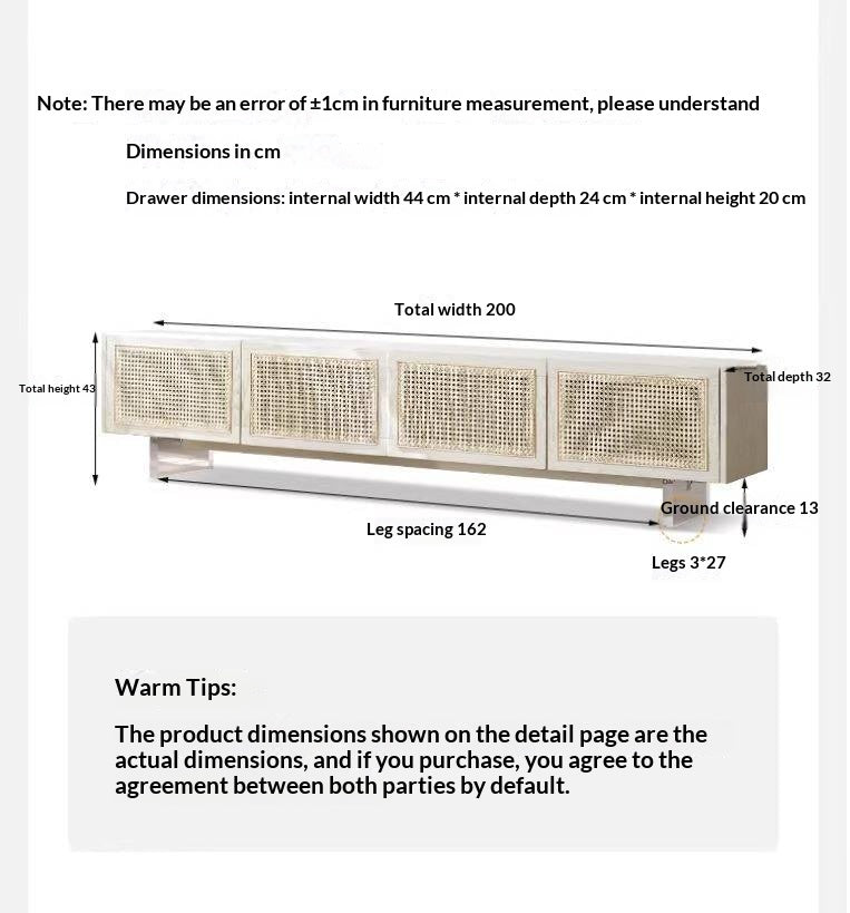 Ash Solid Wood Rattan TV Cabinet Cream Style LED Lights.
