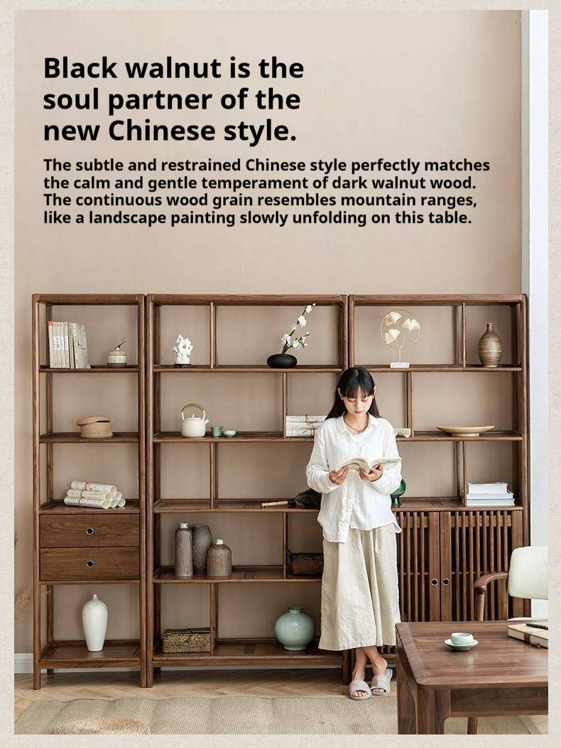 Black Walnut, Ash Solid Wood Bookshelf Combined Bookcase Display Cabinet Wall Shelf