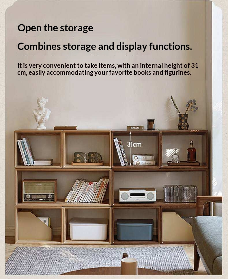 Black Walnut, Oak Solid Wood Small Combination Bookcase.