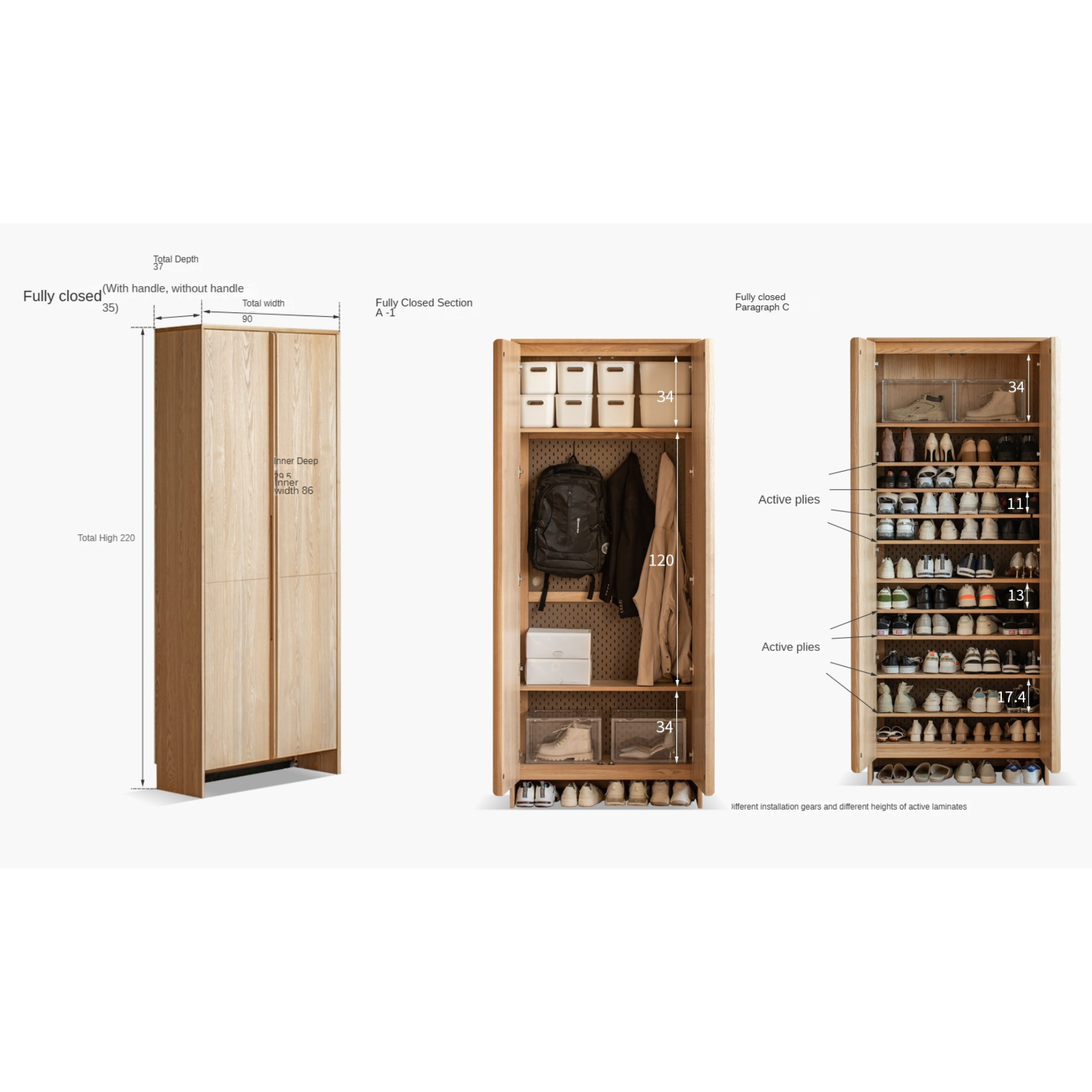 Ash, Oak Solid Wood Shoe Cabinet, Entrance Cabinet Combination Storage