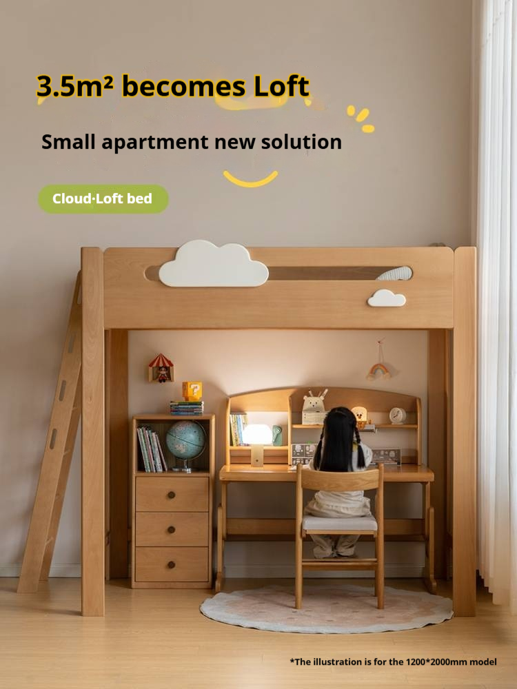 Rubberwood Solid Wood Children's Loft Bed