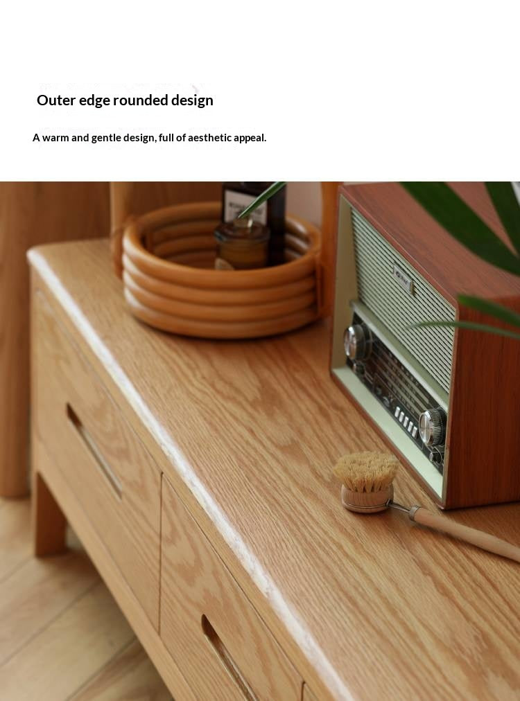 Oak Solid Wood Four-drawer TV Stand.