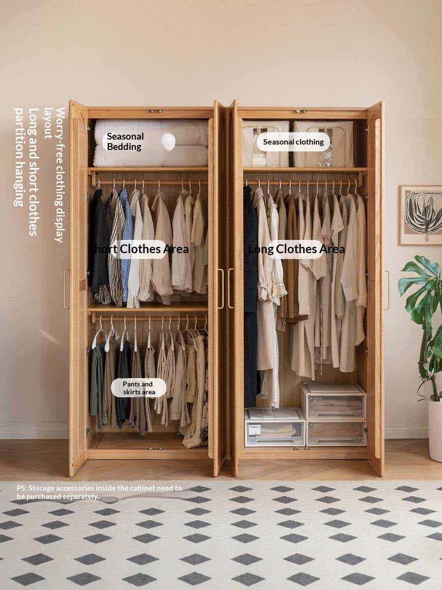 Oak Solid Wood Wardrobe French Retro Style