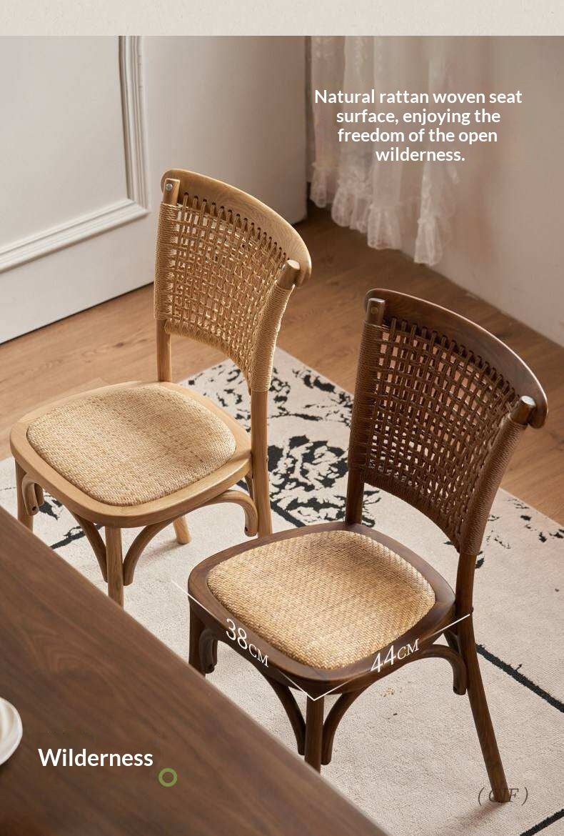 4 pcs -Oak Solid Wood Cane Back Dining Chair, Woven Rattan Side Chair