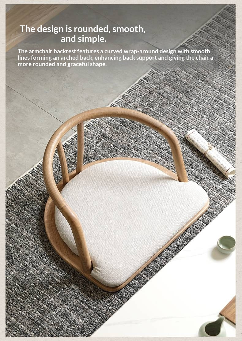 Ash Solid Wood Backrest Legless Low Tatami Chair