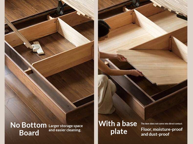 Black Walnut Solid Wood Box Bed — Italian Light Luxury, Genuine Leather Upholstered Headboard