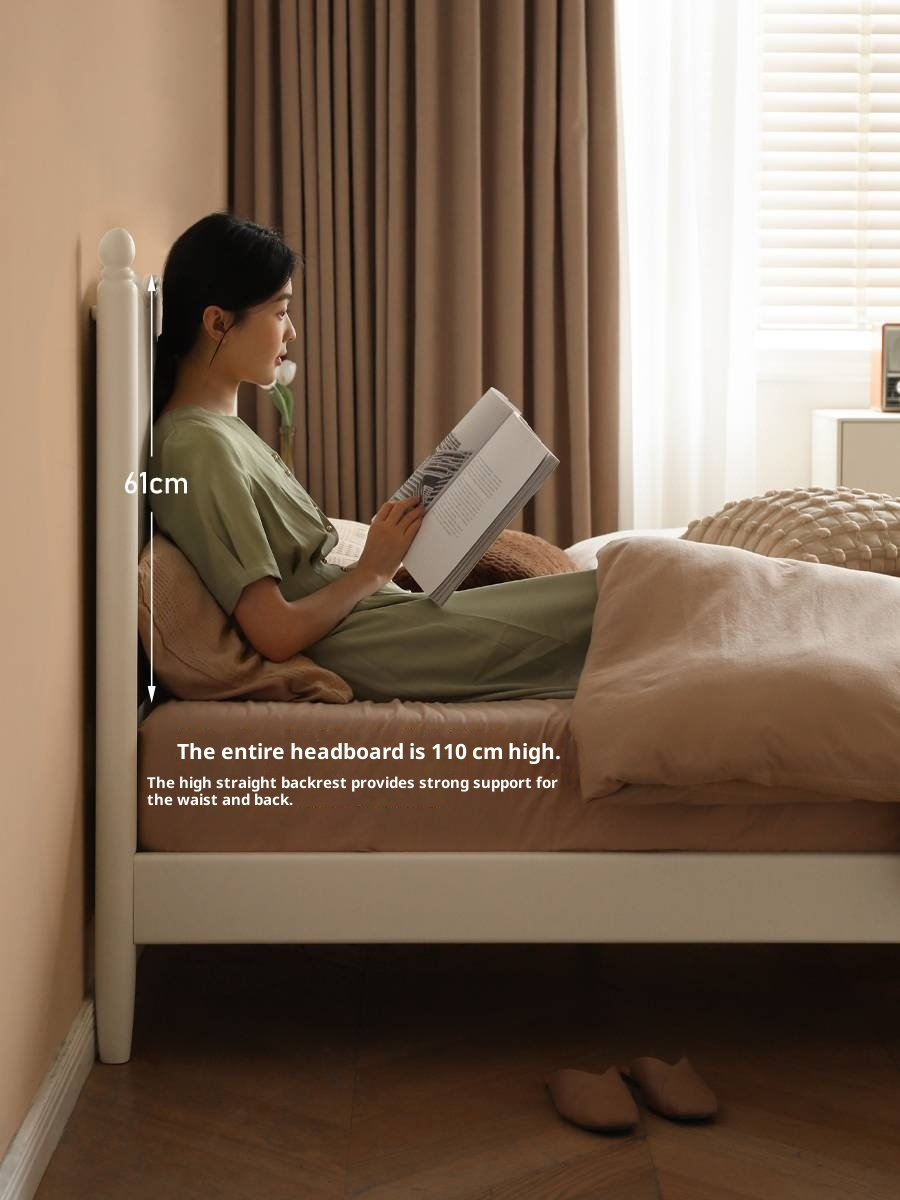 Rubberwood Solid Wood Bed, French Cream Style