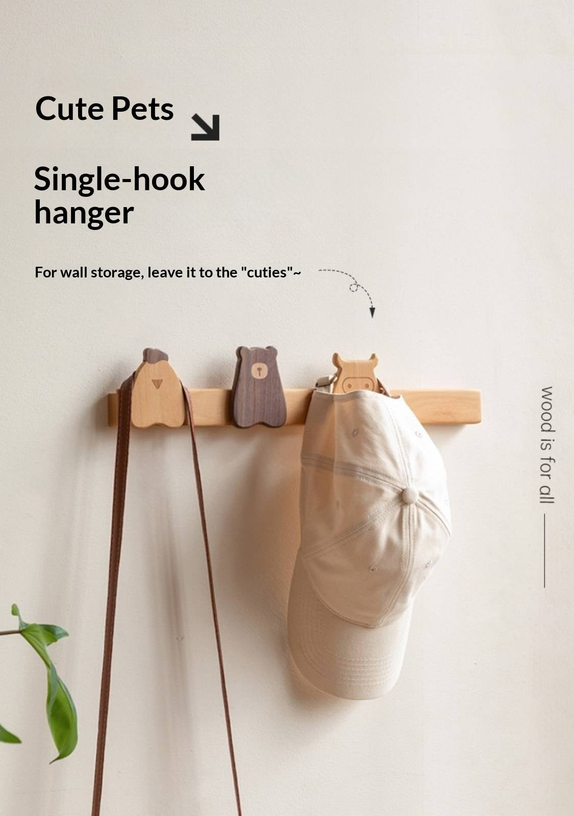 Beech Solid Wood Hook Hanging Clothes