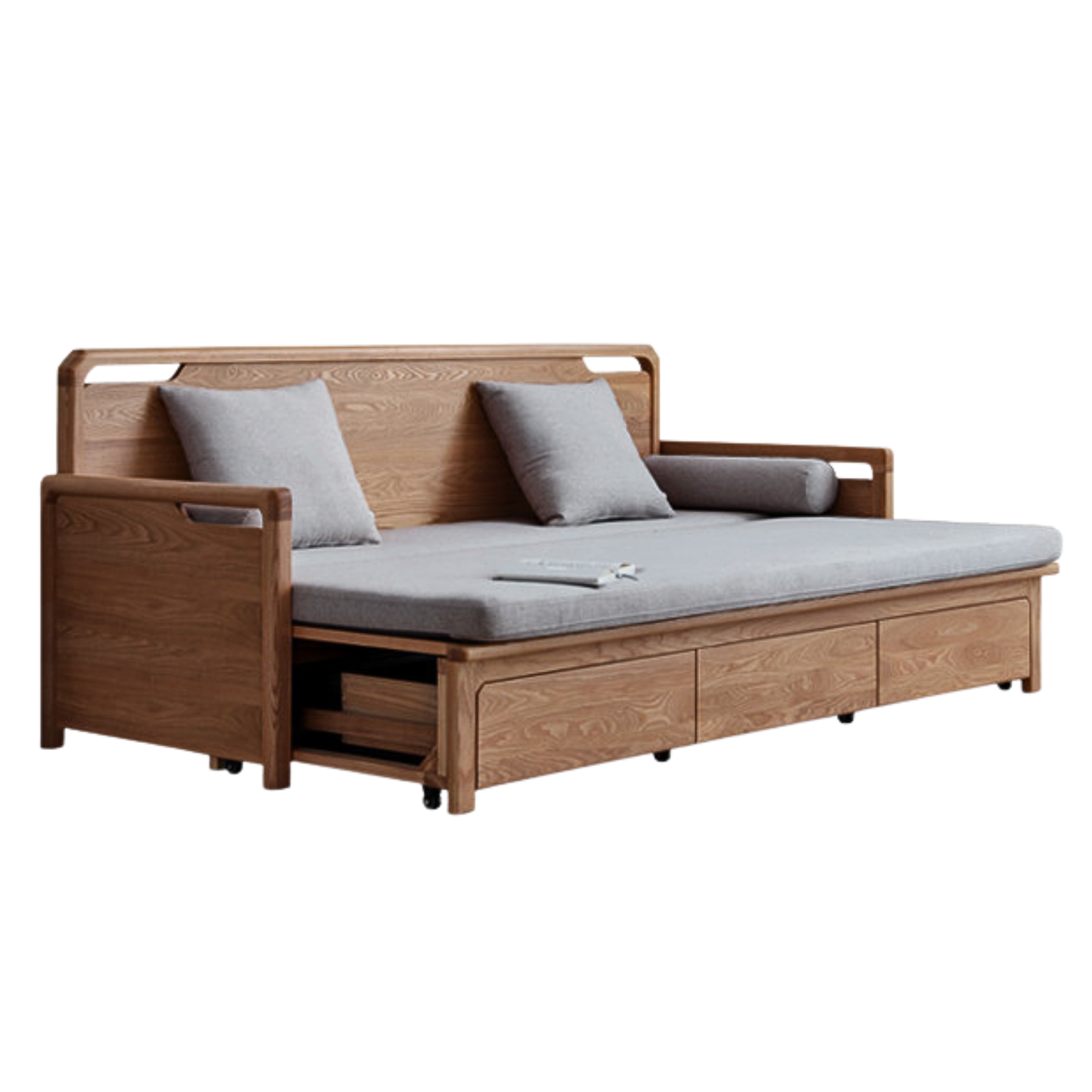 Ash solid wood retractable multifunctional box sofa bed: