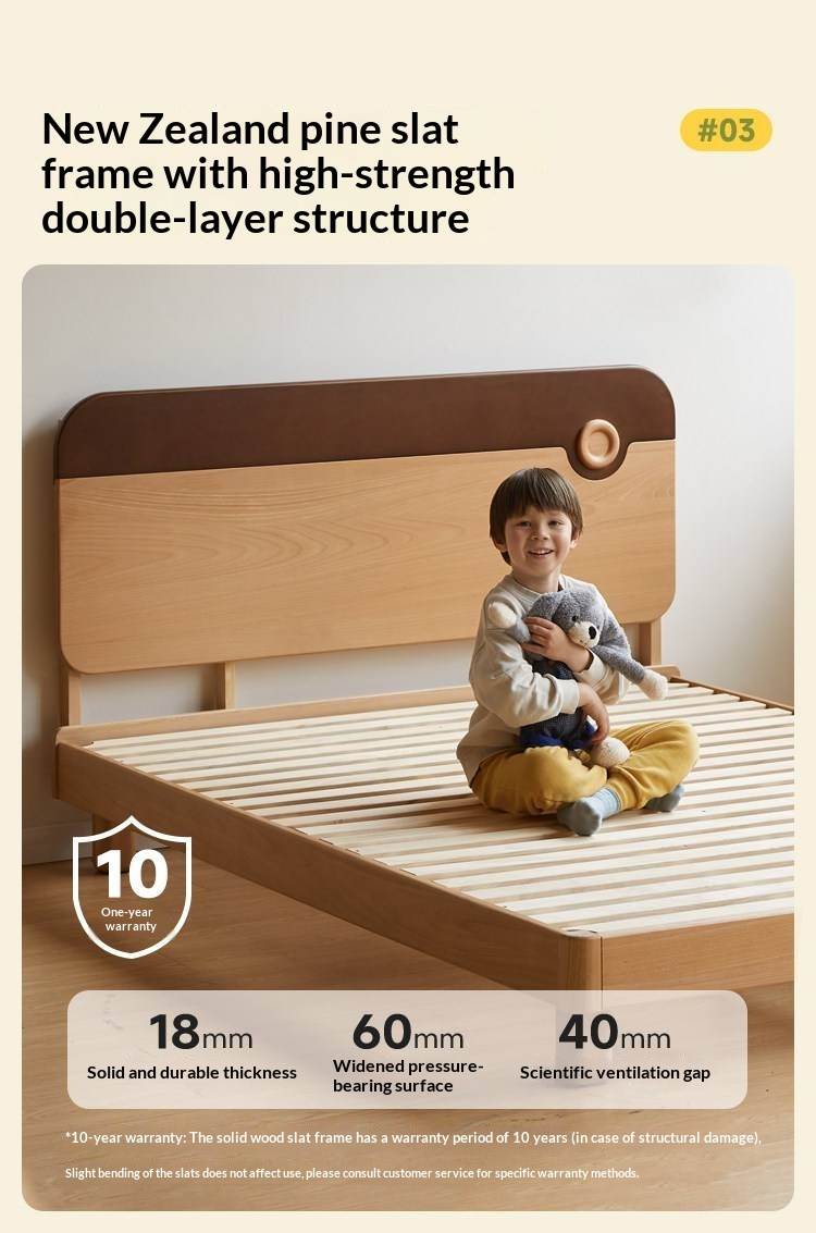 Beech Solid Wood Kids Montessori Platform Bed with Adjustable Headboard