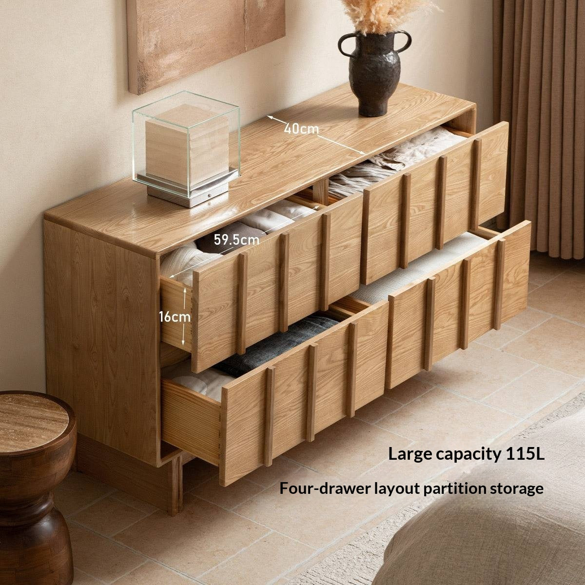 Ash Solid Wood Wabi-sabi Style Four-Drawer Chest