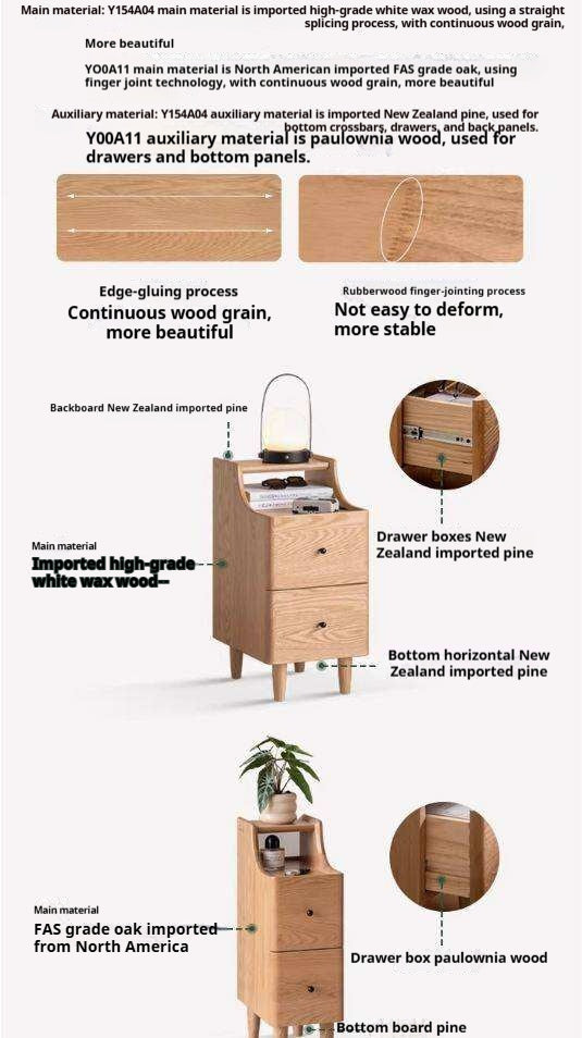 Ash, Oak Solid Wood, Solid RubberWood Modern Nightstand.