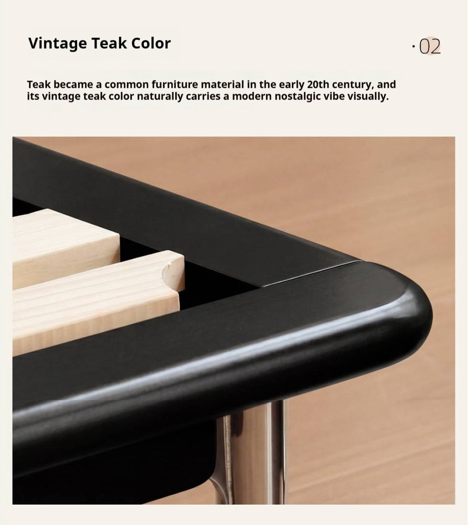 Rubberwood Solid Wood Minimalist Platform Bed with Angled Metal Legs