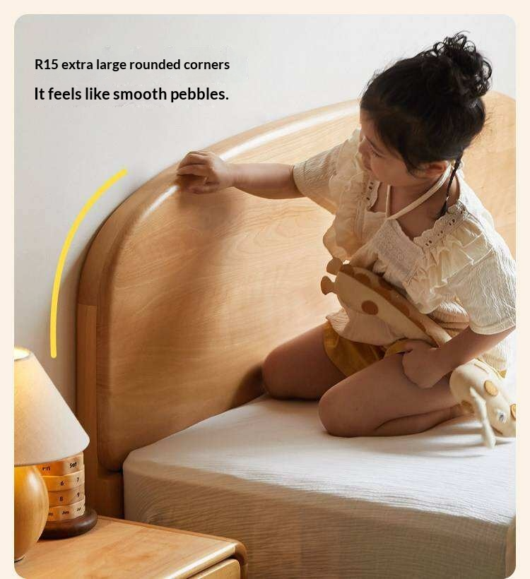 Beech Solid Wood Kids Platform Bed with Rounded Headboard