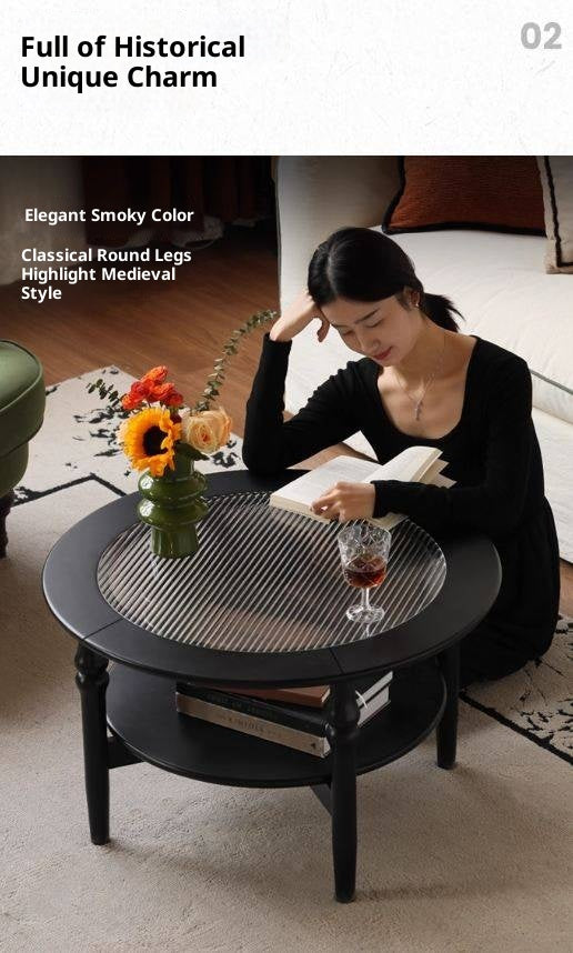 Rubber Solid Wood French Retro Glass Coffee Table.