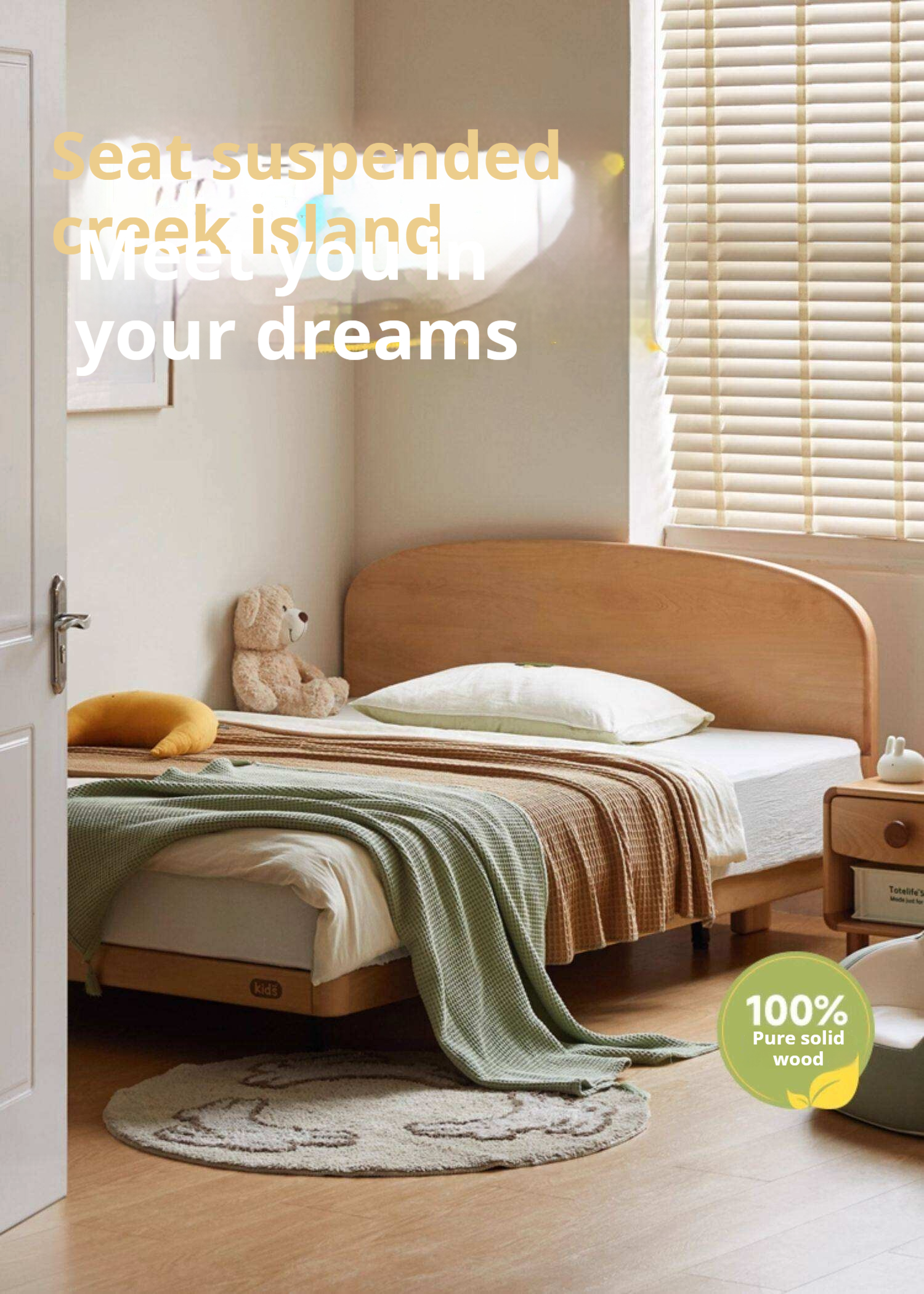 Beech Solid Wood Kids Platform Bed with Rounded Headboard