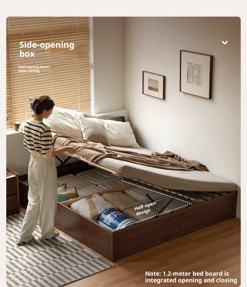 Oak, Rubberwood Solid Wood Platform Box Bed, Headboard-Free Bed Modern Minimalist