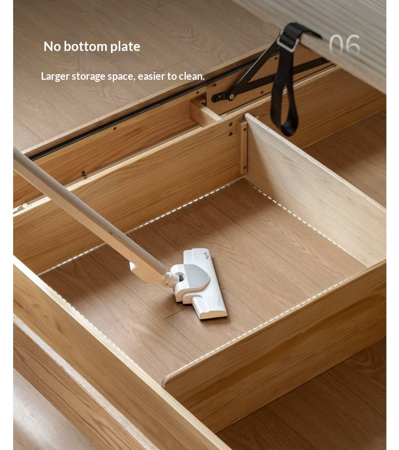 Oak Solid Wood Modern Leather Storage Bed, LED Lighting and USB Charging