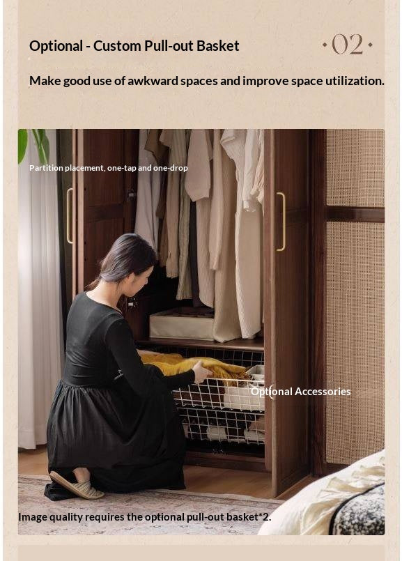 Black Walnut Solid Wood Wardrobe In Vintage Style