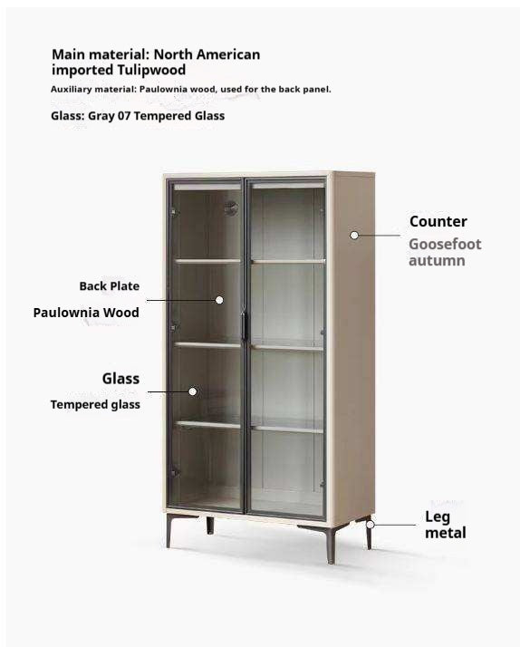 Tulipwood  Solid Wood Wine Cabinet, Display Cabinet Glass Door Light Luxury