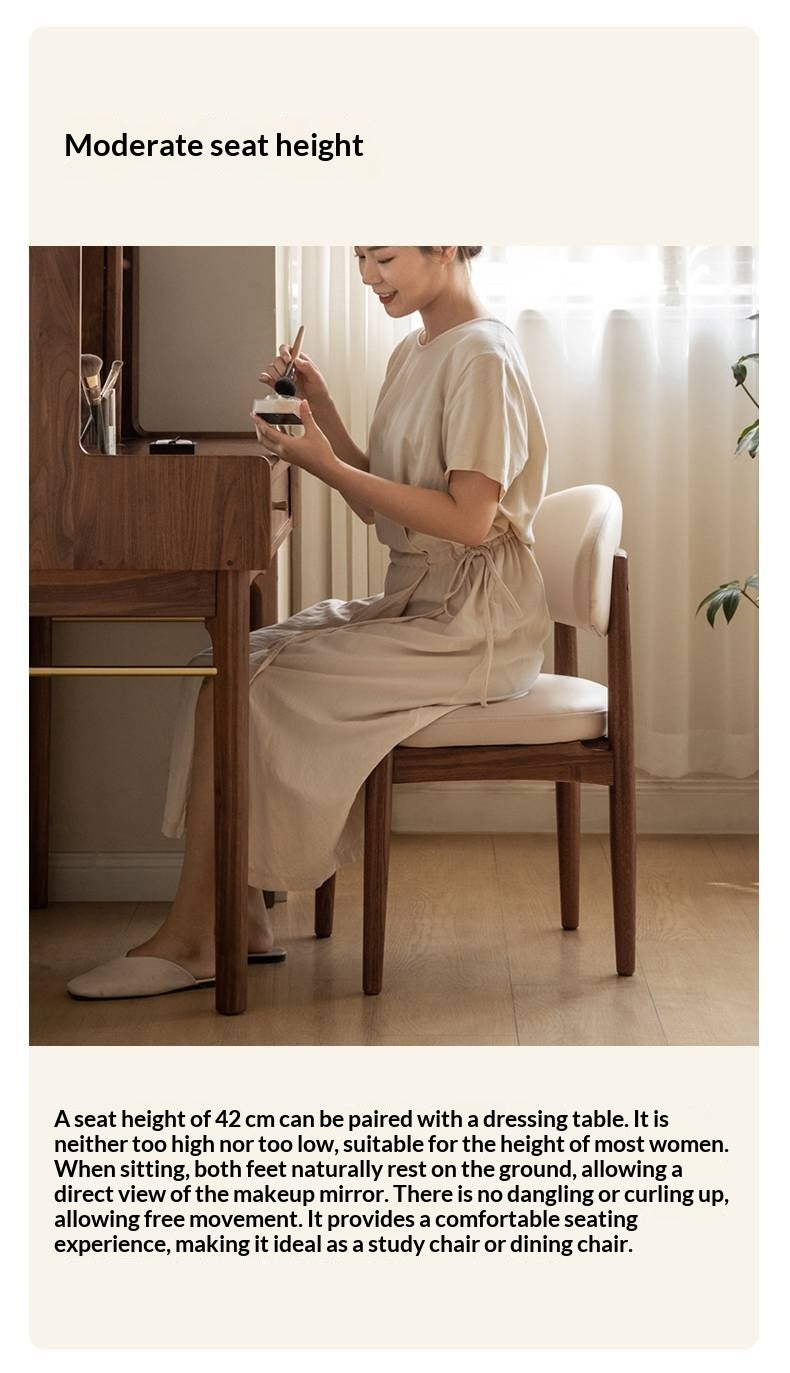 Black Walnut, Ash Solid Wood Modern White Soft Makeup Chair