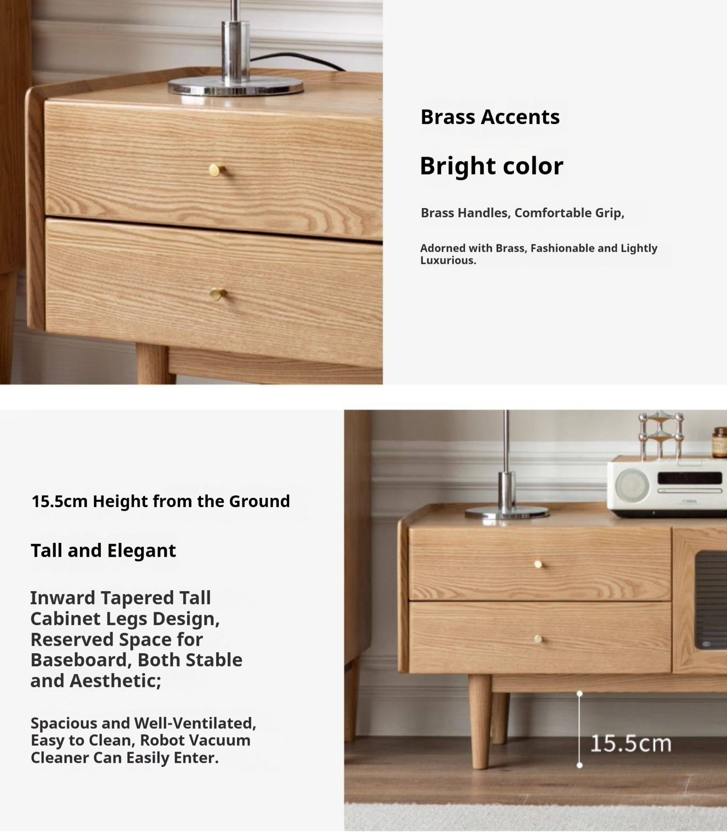 White Ash Solid Wood Nordic White Wax TV Cabinet.