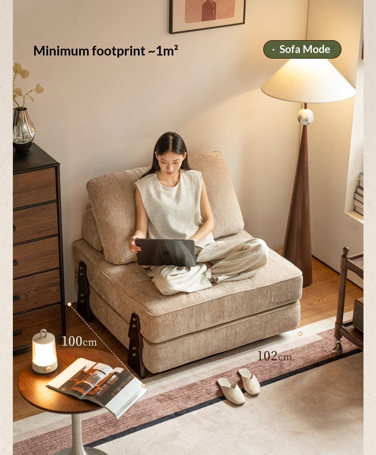 4-in-1 Convertible Ottoman Sofa Bed with Tufted Cushion