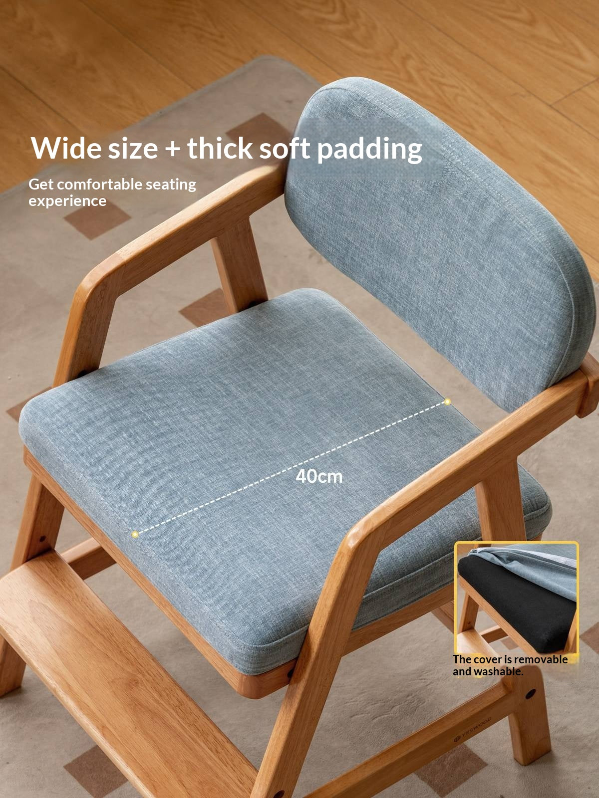 Solid RubberWood Kids Adjustable Height Desk Chair with Footrest
