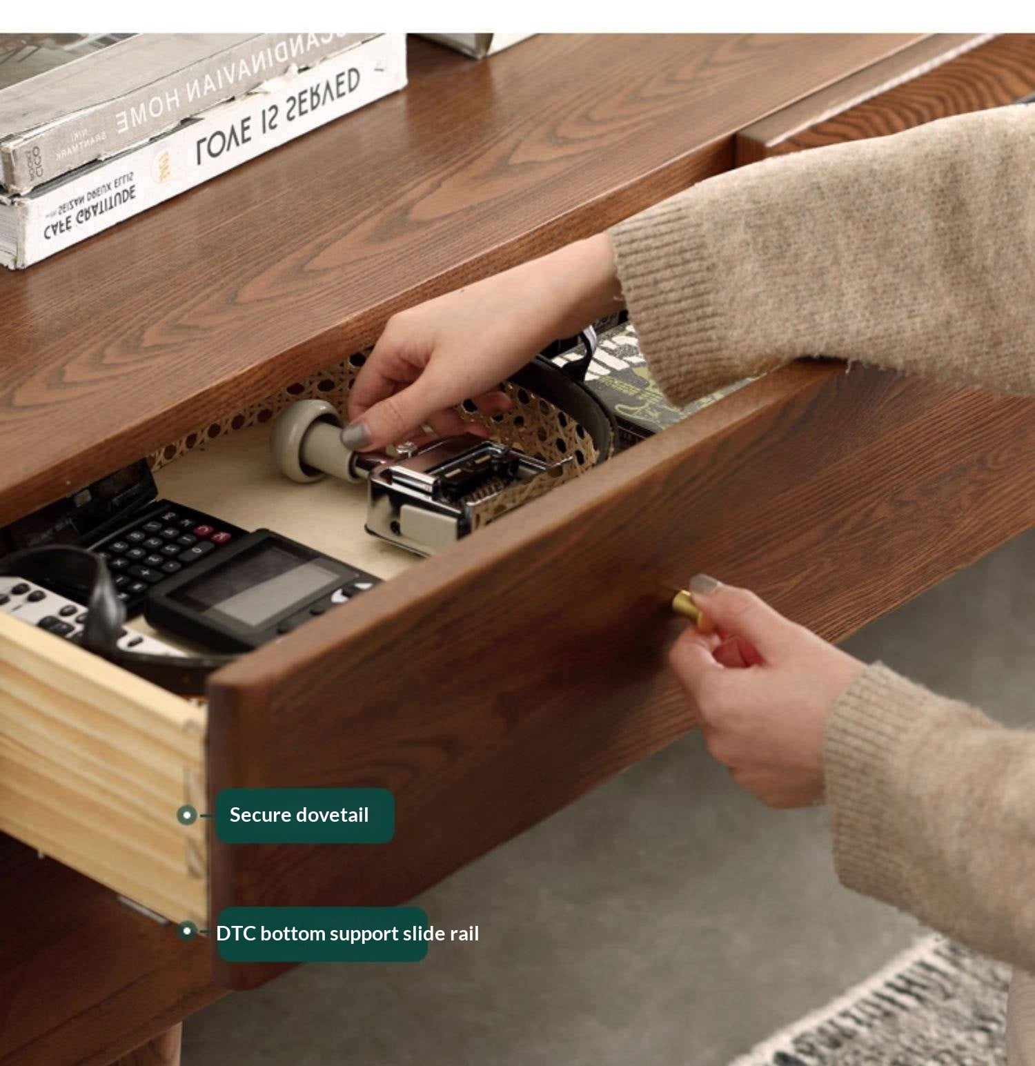 Ash Solid Wood TV Cabinet Minimalist Rock Plate