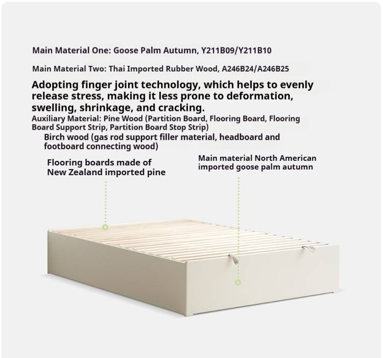 Rubberwood Solid Wood Platform Bed, Headboard-Free Box Bed Cream Style