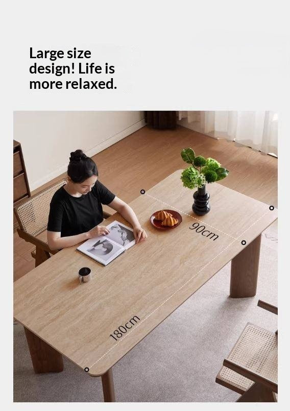 Black Walnut Solid Wood Travertine Slab Light Luxury Dining Table